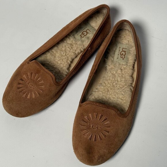 UGG Alloway Chestnut Brown Suede Shearling Ballet Flats – EU 39 / US 8 - Picture 3 of 8